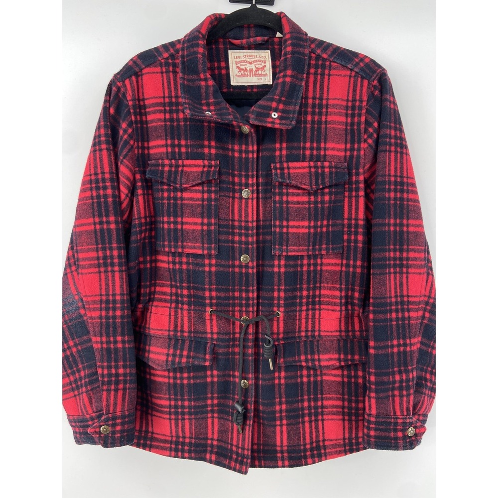 Levi Strauss Jacket Womens Large‎ Red Plaid Field Chore Flannel Coat Outdoor